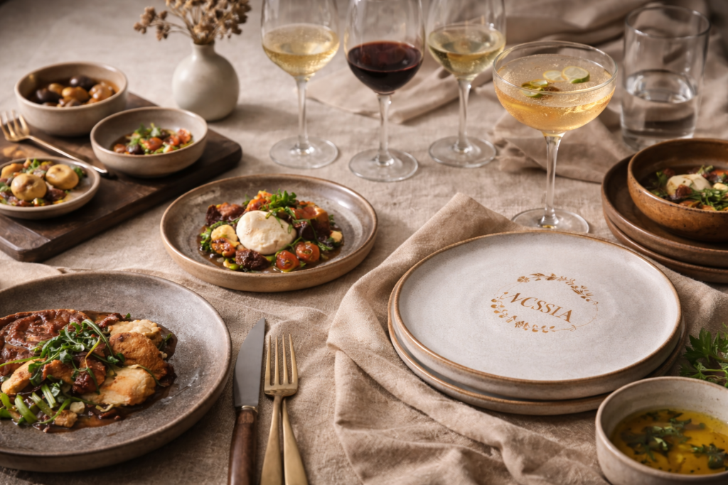 elegant table setting with gourmet dishes
